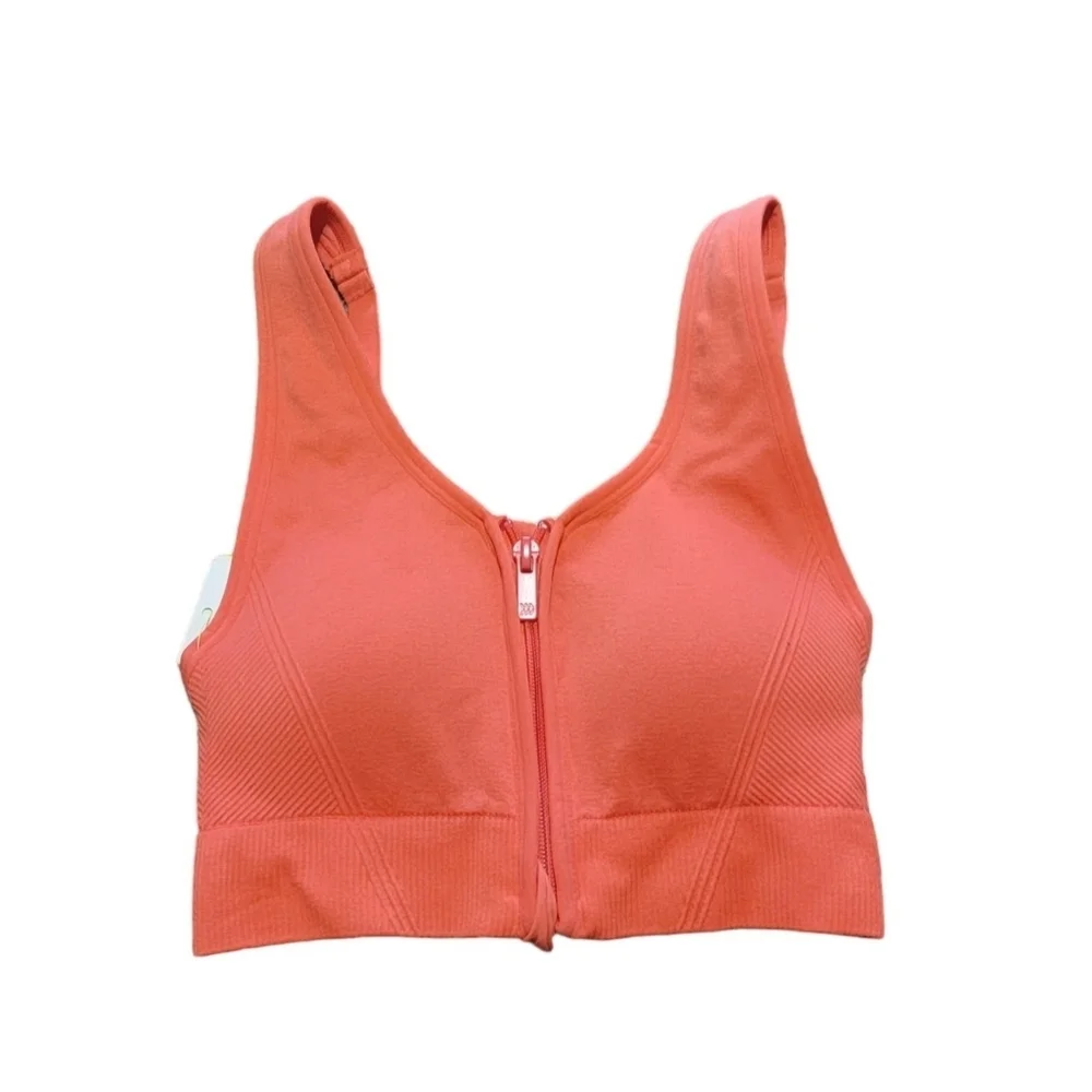 All in Motion Medium Support Zip front Seamless Sports Bra Dark Coral Size XS